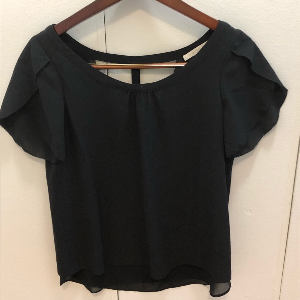 Cooper & Ella black short-sleeve blouse.